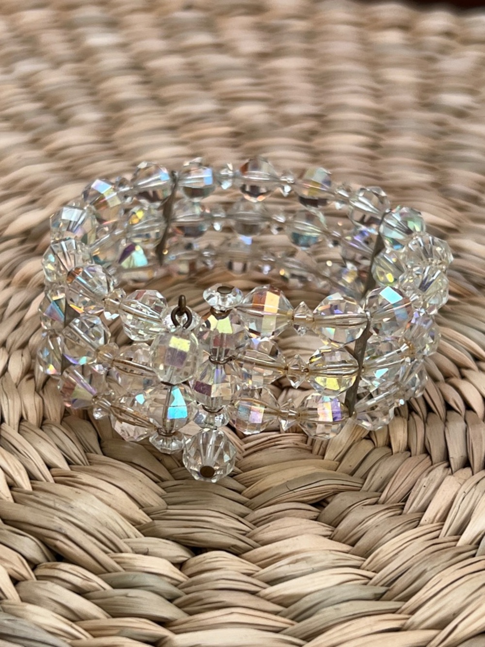 Vintage Crystal Aurora Beaded Coil Bracelet